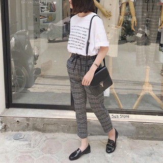 Quần baggy vải caro