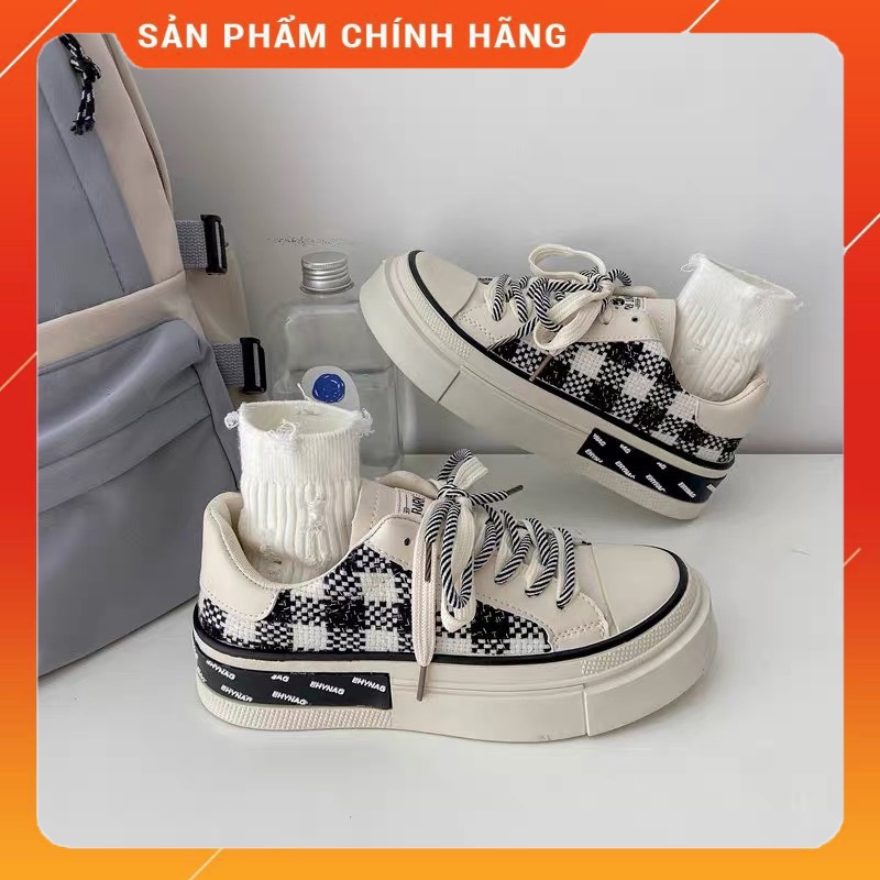 Giày Nữ Dây Kép Thêu Caro Kim Tuyến Mộc