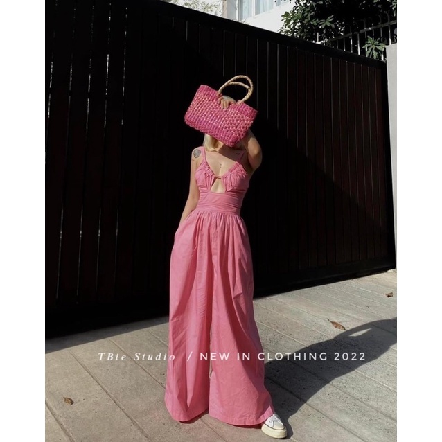 Jumsuit ống rộng rúm ngực