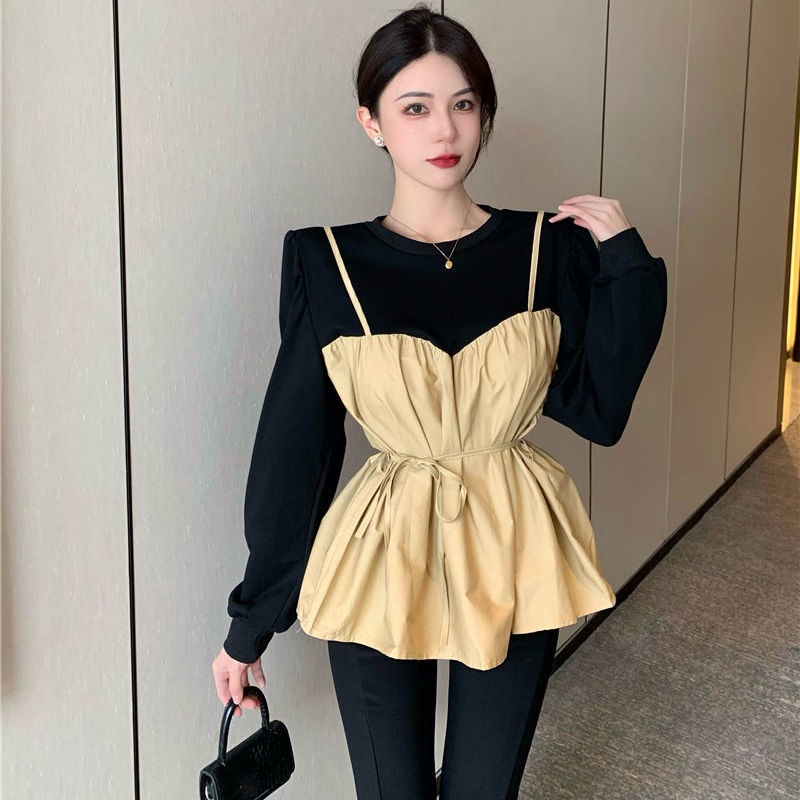 COZOK Áo Sơ Mi Tay Dài Dáng Ôm Phối Dây Thắt Cá Tính Trẻ Trung Hợp Thời Trang