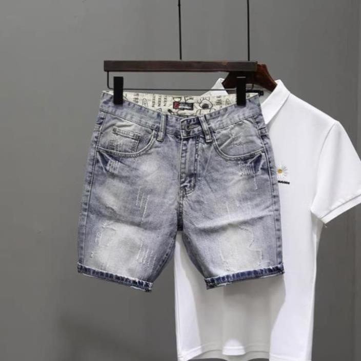 Quần Short Jean Nam Đẹp Chất Bò Co Giãn Cao Cấp, Quần Ngố rách Mẫu Mới Phong Cách Hàn Quốc ! ! ⚡