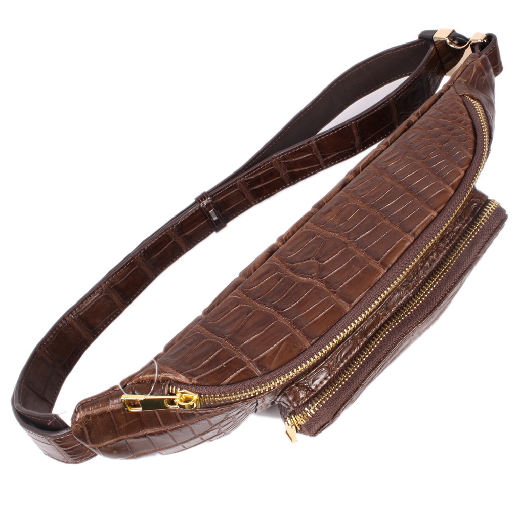 Túi bao tử da cá sấu Huy Hoàng da bụng màu nâu đất HP6707