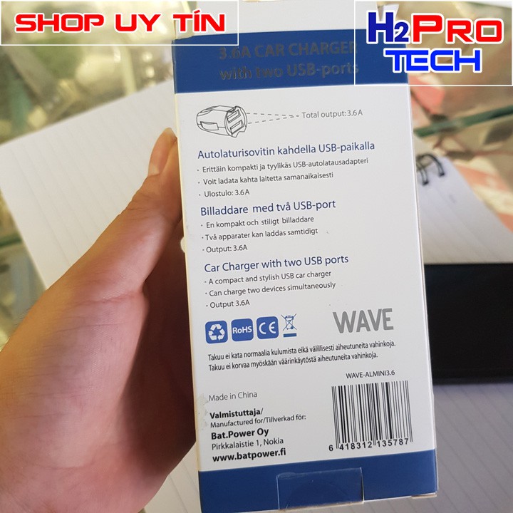 CỦ SẠC TRÊN Ô TÔ WAVE 5V 3.6A MAX 2 CỔNG USB