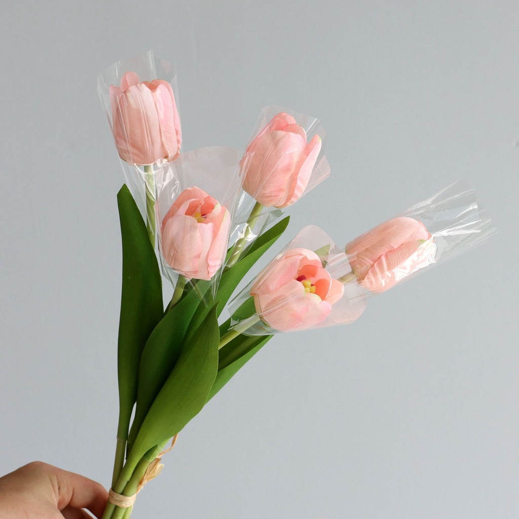 5pcs 1 bó hoa tulip giả hoa giả Dùng Trang Trí bông hoa giả để bàn hoa giả cao cấp hoa gia hoa giả chụp ảnh trang trí nhà hoa giả decor