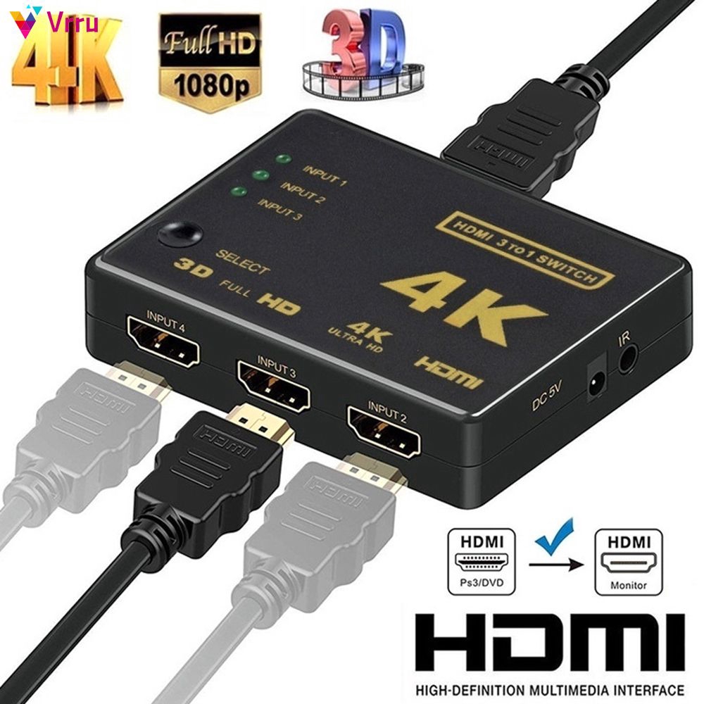 HD 3 In 1 Output HDMI Switch Splitter TV Switcher Box Video Audio Adapter for HDTV PC 『Vrru 』