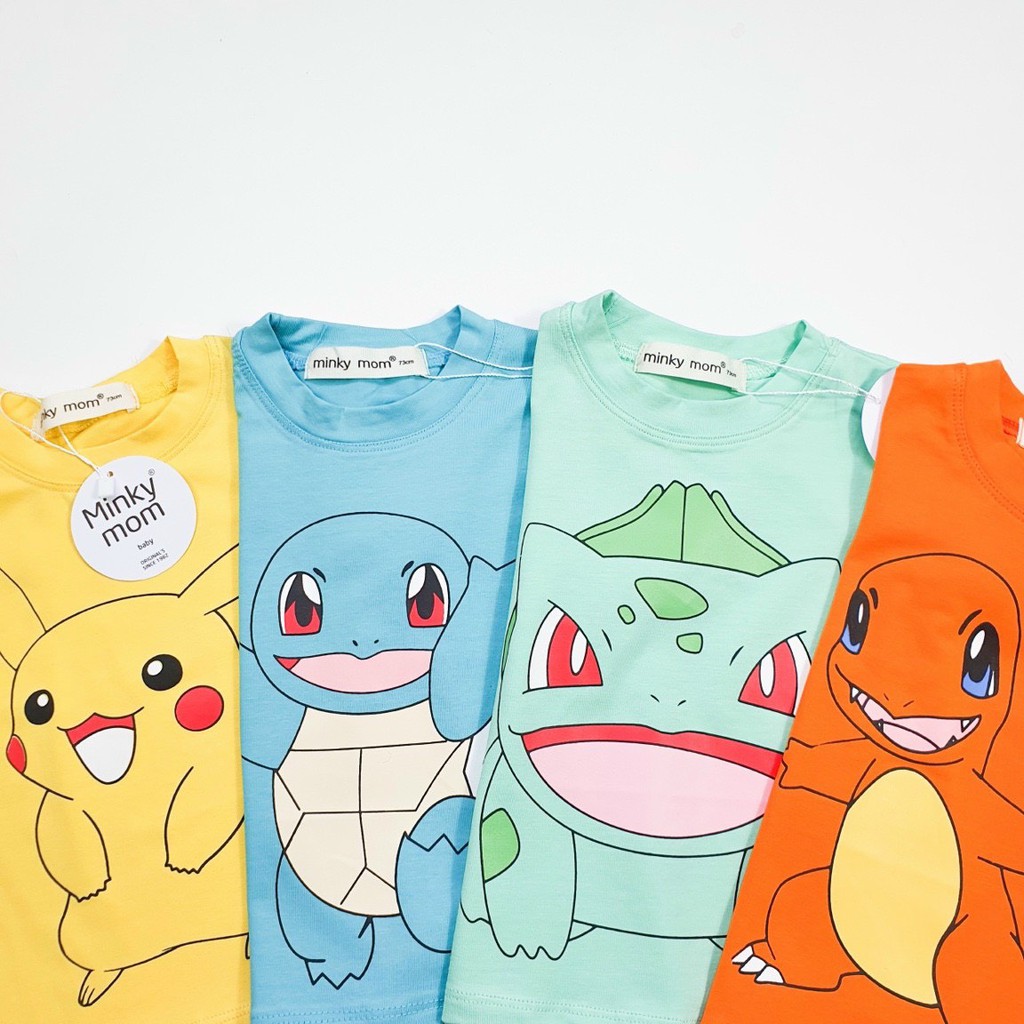 [SALE] Áo Thun Cho Bé Trai, Bé Gái Minky Mom Vải Cotton 100% Họa Tiết Pikachu Ngộ Nghĩn, Áo Thun Trẻ Em Cộc Tay MKMA2108