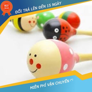 [Kings Shop] Combo 2 Lục lạc gỗ đầu tròn cho bé (Nhiều mẫu màu sinh động) hàng chính hãng