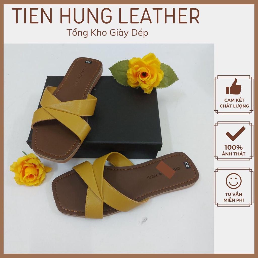 Xăng đan nữ đế bằng, dép sandal quai chéo da đẹp thời trang TH0008