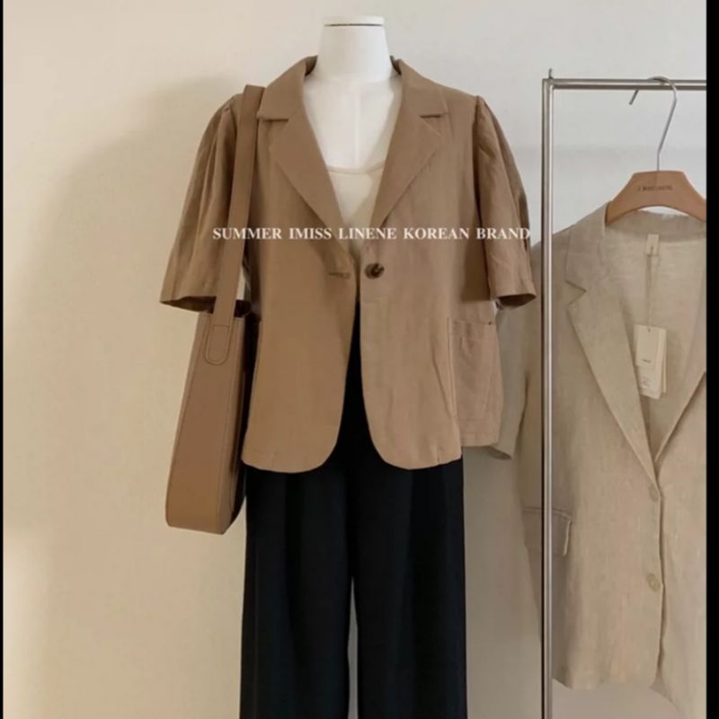 áo blazer tay ngắn vai bồng tiểu thư ảnh thật