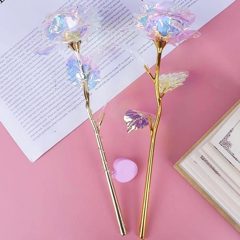 Bó Hoa Hồng Lá Vàng Lấp Lánh Tinh Tế Với Ánh Sáng / Lãng Mạn Cho Ngày Valentine / Sinh Nhật / Đám Cưới