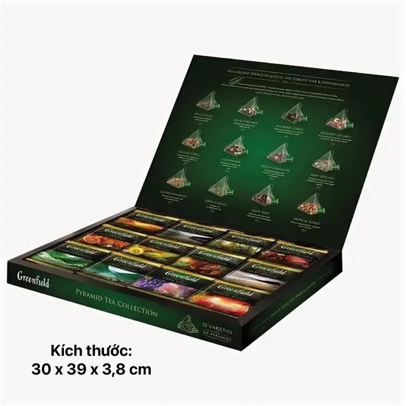 GREENFIELD HỘP QUÀ - HỘP TRÀ PREMIUM PYRAMID TEA COLLECTION 12 VỊ 60 GÓI