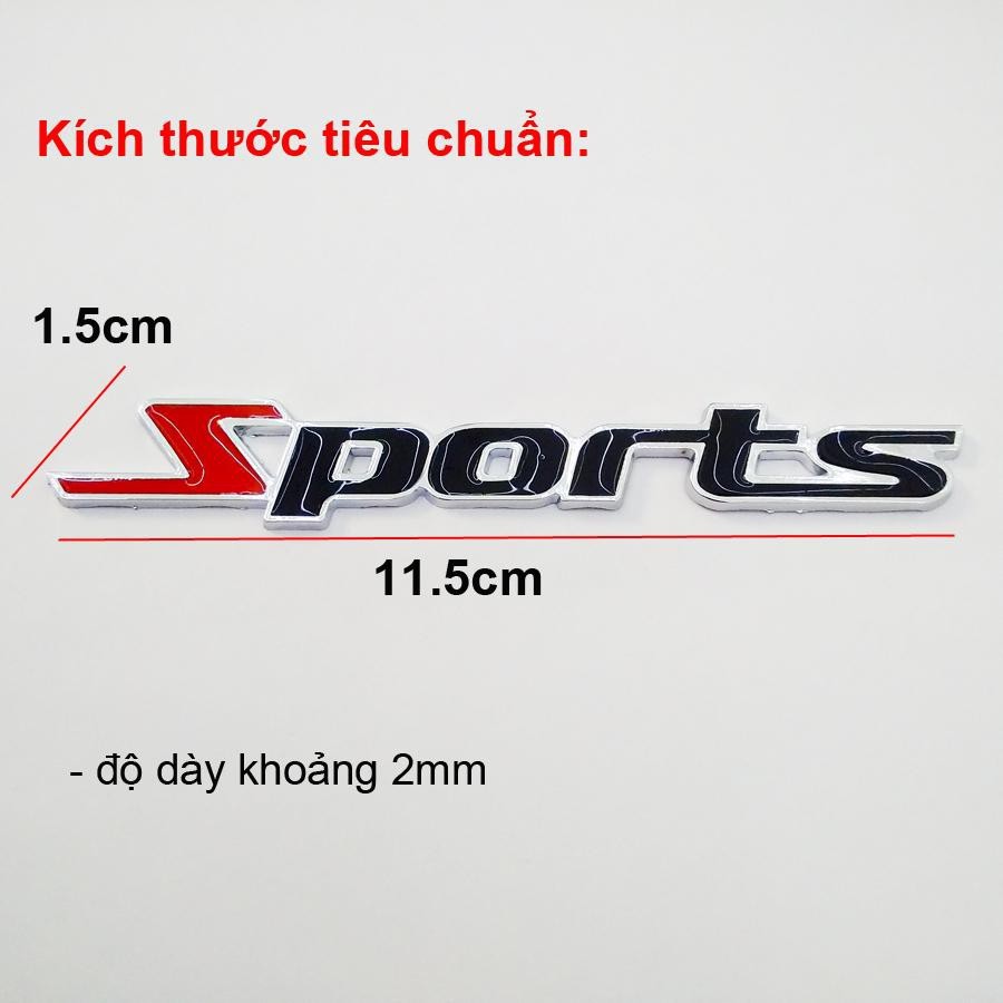 Logo chữ nổi SPORTS kim.loại trang trí ô tô xe máy