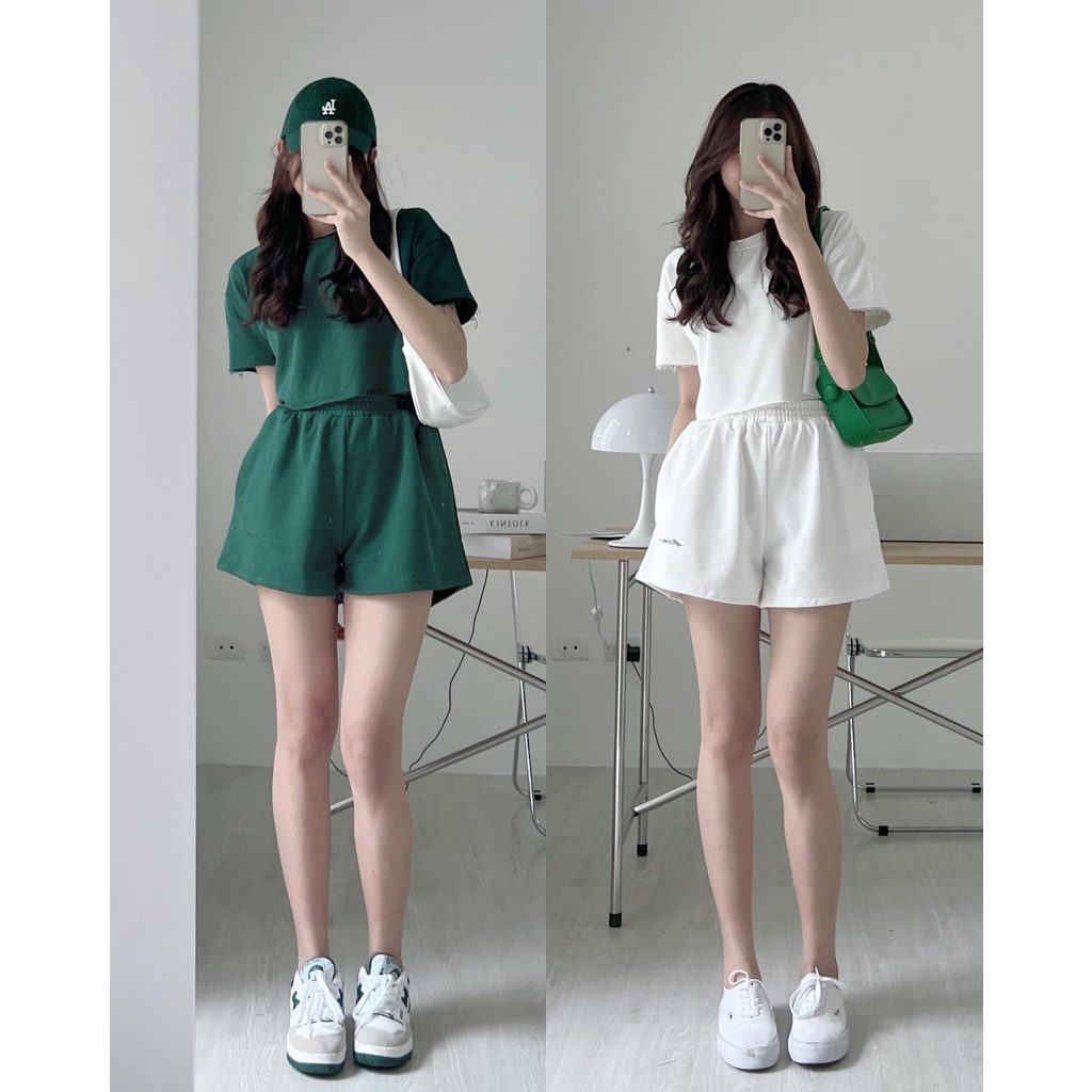 Set croptop thun trơn cá tính nữ - Bộ CRT hè kèm quần short, siêu xinh HOT TREND