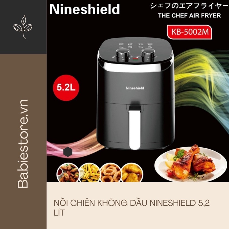 Nồi Chiên Không Dầu Nineshield KB-5001M 5.2L Đen Bóng