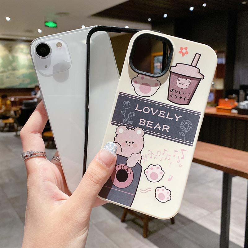 Ốp Điện Thoại Silicon TPU Mềm Chống Sốc Hình Gấu Uống Trà Sữa Cho Iphone 13 12 11 Pro Promax 6 6S 7 8 Plus X XR XSMax SE