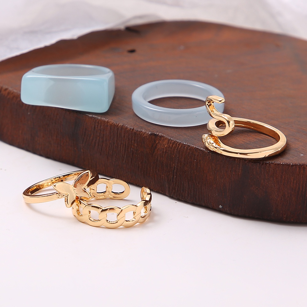 iF YOU 5Pcs Personalized Fashion Resin Metal Ring Set Crystal Butterfly Finger Ring Women Jewelry Accessories