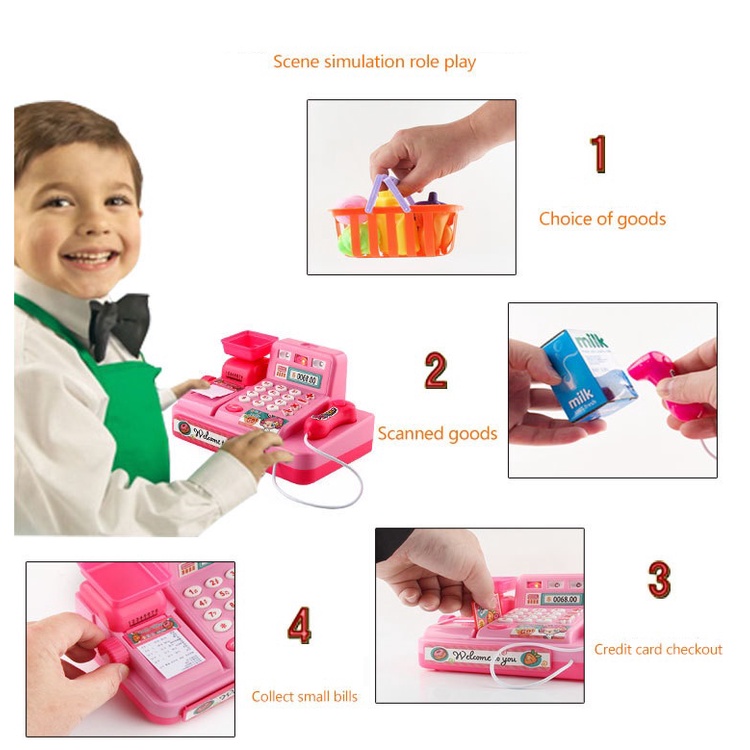 Đồ chơi máy tính tiền siêu thị cho bé   [GIÁ SỈ]  Dùng pin,có đèn,âm thanh, Hello Kitty màu hồng