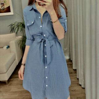 Váy áo sơ mi chất đũi