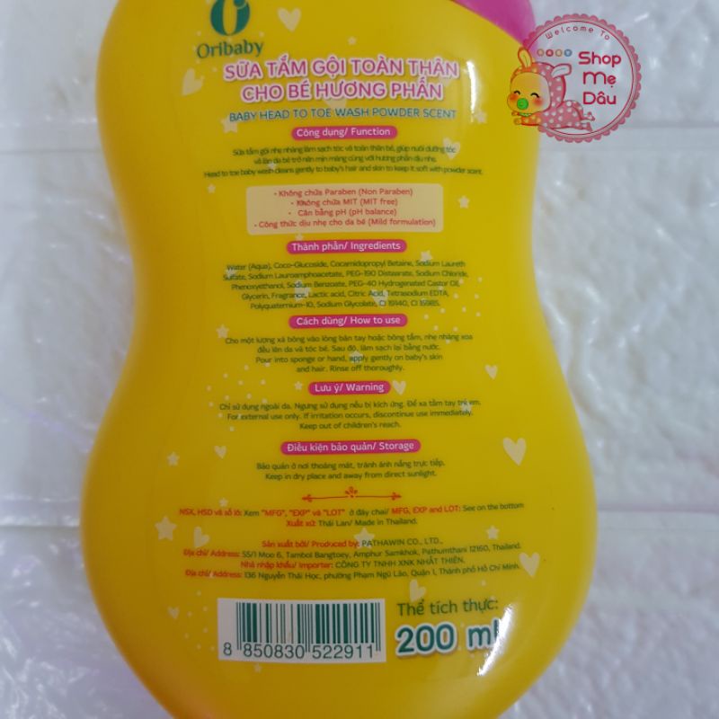 (XẢ KHO) DATE 2024 - Sữa tắm Gội Hương phấn Oribaby cho bé 200ml/450ml