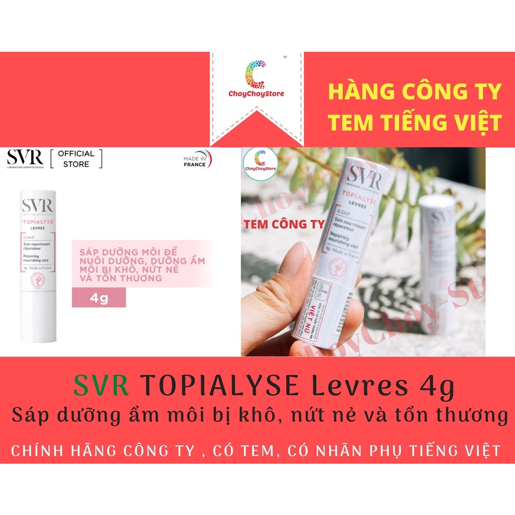 [TEM VIỆT NỮ]  Son SVR Topialyse Levres 4g - Sáp SVR dưỡng ẩm môi bị khô, nứt nẻ và tổn thương