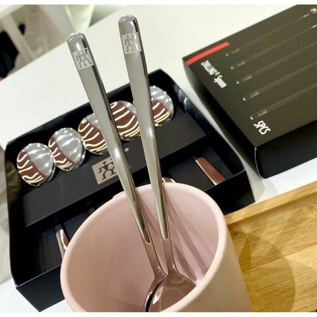 Hộp 5 chiếc thìa inox cao cấp sáng bóng  ( chuôi dài siêu cao cấp)