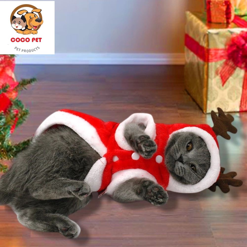 Áo Giáng Sinh Noel Có Mũ Cho Chó Mèo - Áo Hoodie Giữ Ấm Hoá Trang Ông Già Noel Dịp Giáng Sinh Cho Cún Cưng