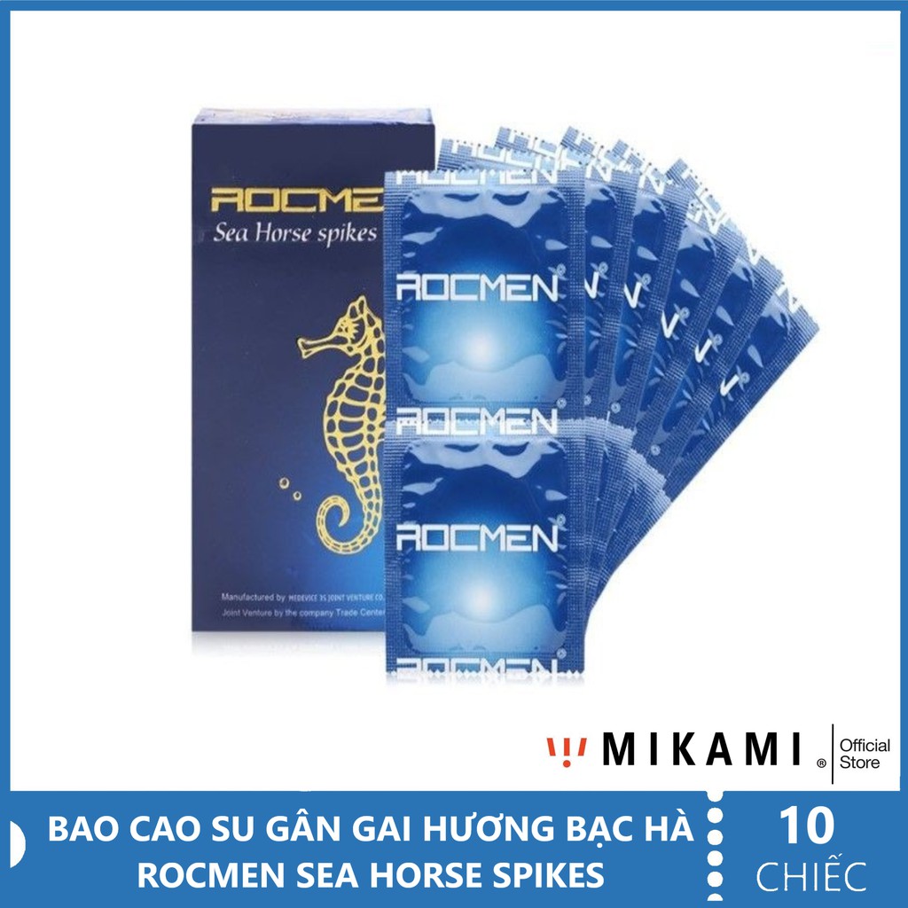 Bao Cao Su Gai Bi - Hương Bạc Hà ROCMEN SEA HORSE Cá Ngựa - Nhập Khẩu Brazil -Hộp 10c