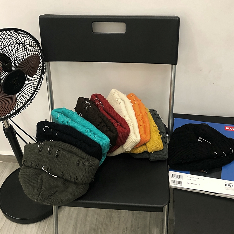 Mũ len cài ghim phối rách phong cách hip hop Hàn Quốc thu đông cho nam nữ mùa thu đông 22121