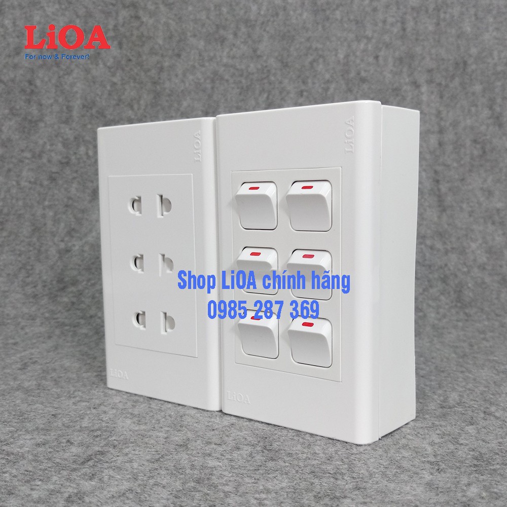 Combo ổ cắm điện ba 2 chấu LiOA 16A 3520W + 6 công tắc điện - Lắp nổi