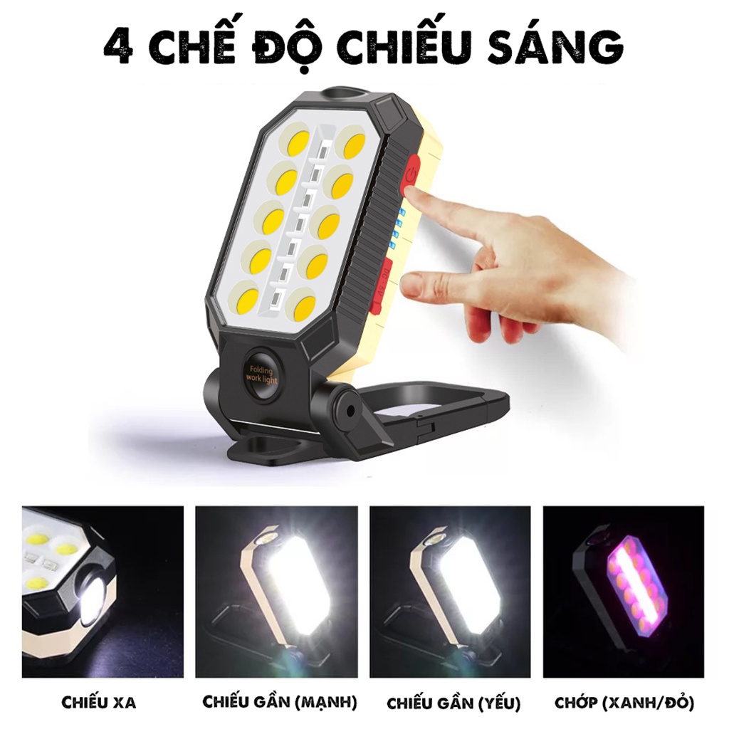 Đèn LED Cảnh Báo Đa Năng Dùng Pin Sạc Nhiều Chế Độ Sáng Tích Hợp Chân Đế Nam Châm và Móc Treo Tiện Dụng