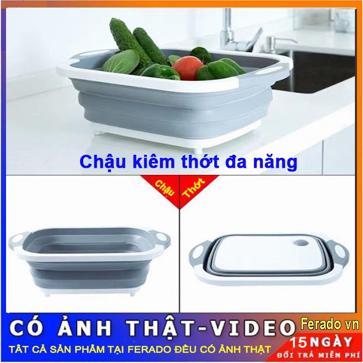 Chậu gấp gọn 3 In 1 Kiêm Chậu Rửa, Rổ Đa Năng, Thớt Siêu Tiện Dụng sạch sẽ nhiều công dụng