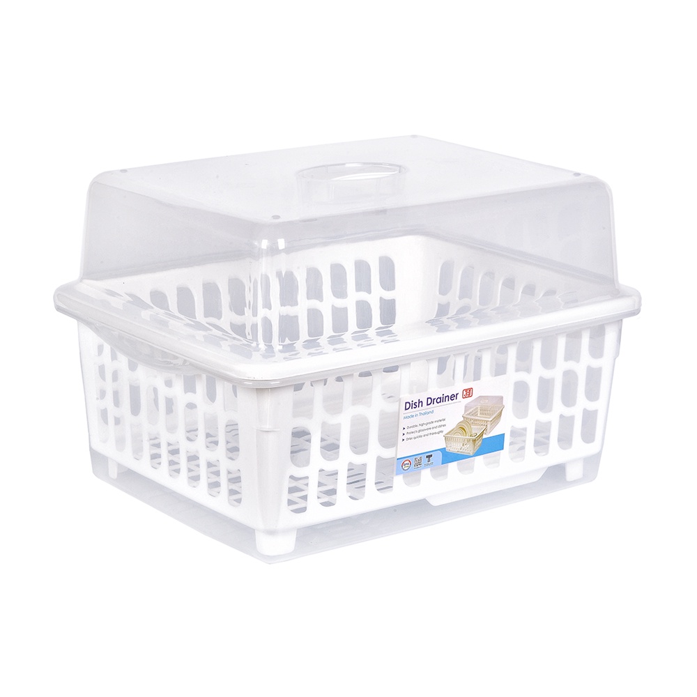 HomeBase JCJ Khay nhựa để chén dĩa có nắp đậy Thái Lan NEW2400 W33.5xD45.4xH29.7cm màu trắng