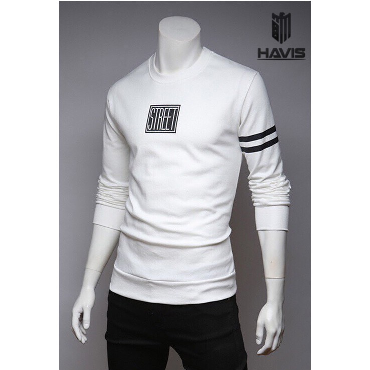 Áo thun nam dài tay Street phối logo ngực và sọc tay cá tính AHQ150 | BigBuy360 - bigbuy360.vn