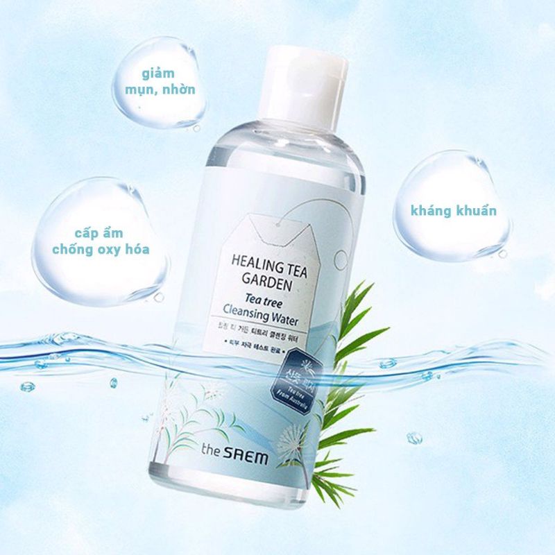 Nước Tẩy Trang Làm Sạch Da Chiết Xuất Từ Tràm Trà The Saem Healing Tea Garden Tea Tree Cleansing Water 300ml
