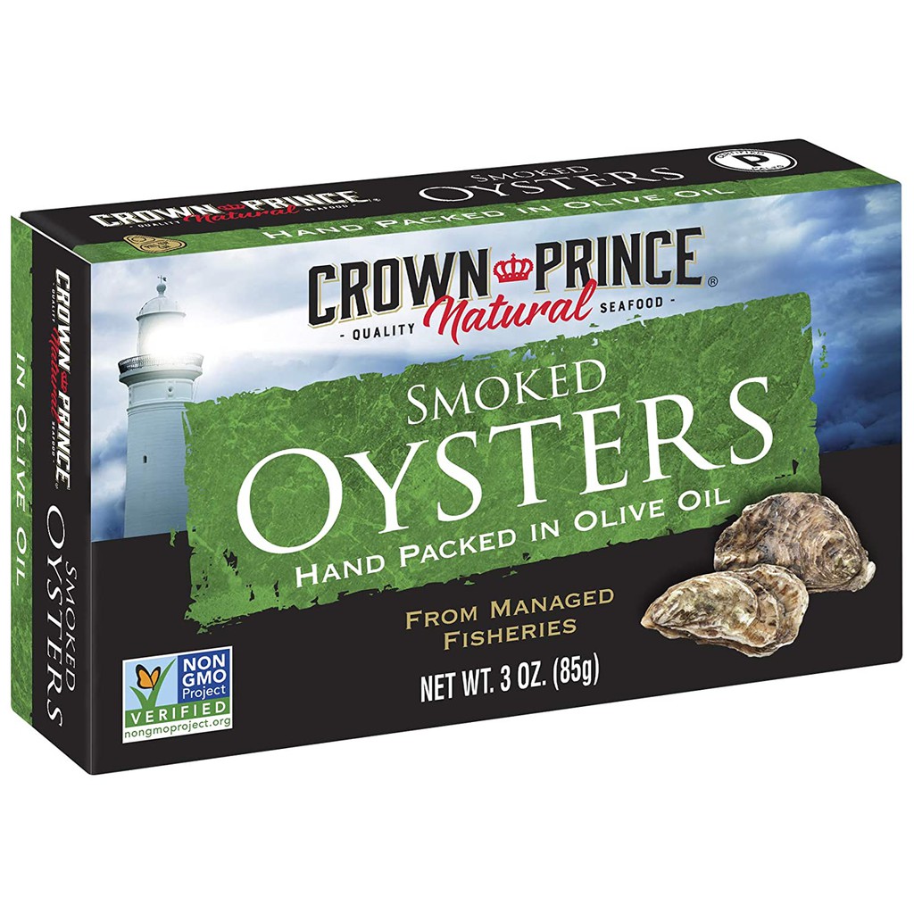 HÀU XÔNG KHÓI NGÂM DẦU OLIVE NGUYÊN CHẤT Crown Prince Natural Smoked Oysters in Pure Olive Oil, 85g (3oz)