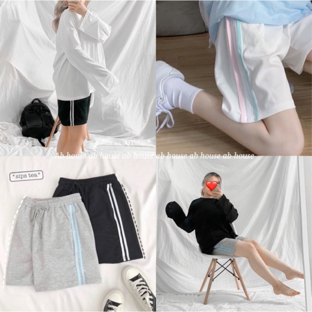 Quần Short Thun Ống Rộng Phối Line Unisex