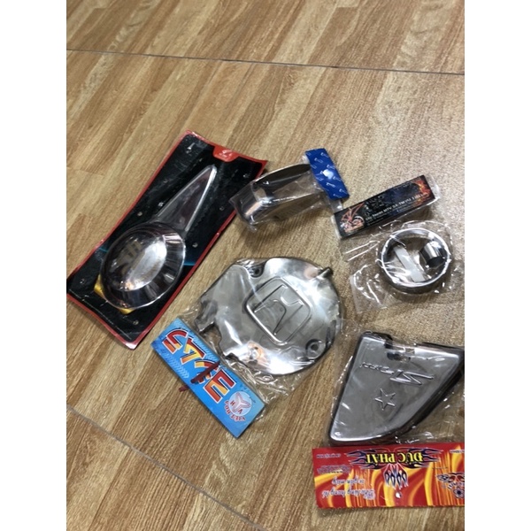 Giá trọn bộ 5 món ốp inox (đầu máy +lốc máy +chụp đèn ,chụp đuôi pô ,gác chân ) xe SH nhập khẩu ý -giá rẻ