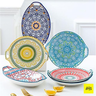 Mua Bộ sưu tập đĩa sứ  đĩa decor phong cách Bohemia độc đáo (Đĩa sứ bầu dục và đĩa sứ tròn) - Dùng cho bàn ăn và decor