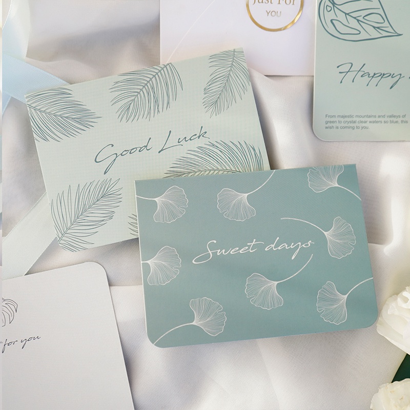 Set 6 thiệp chúc mừng năm mới in hình cây xanh kèm phong bì