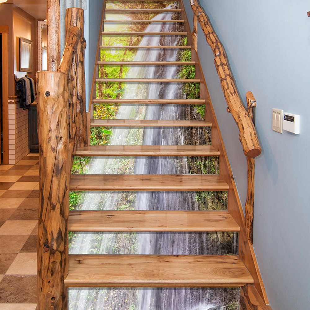 Tranh 3D dán cầu thang cao cấp - Decal cầu thang 13 bậc 3D Thác nước loại 4 - CLT005