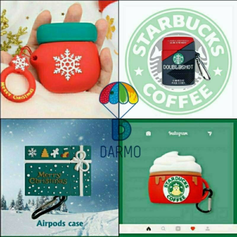 (Quà tặng giáng sinh) Case bảo vệ Airpods Pro/1/2 cốc/lon cà phê starbucks starduck đỏ frappuccino/ hộp quà xanh lá/găng