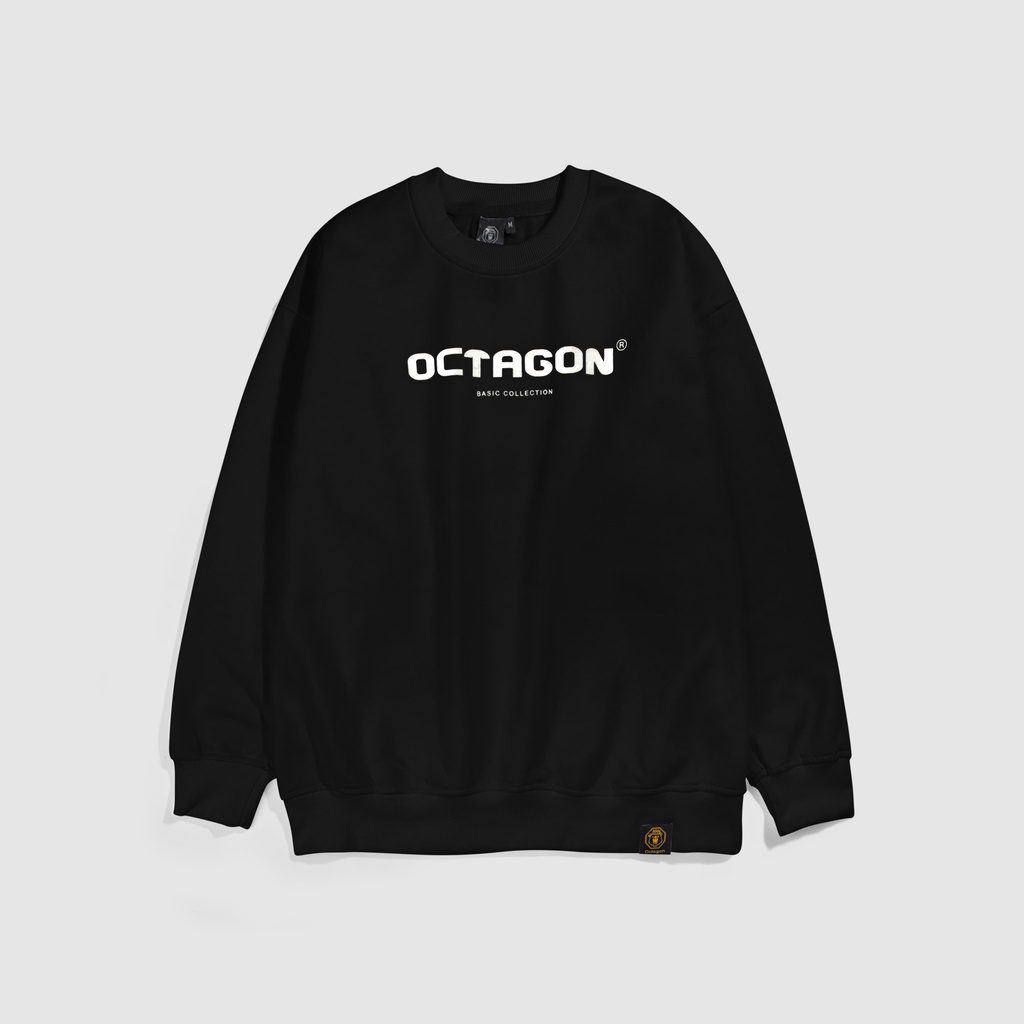 Áo Sweater Nỉ Bông Cổ Tròn Basic OCTAGON Màu Đen Form Rộng Phong Cách Năng Động SS01