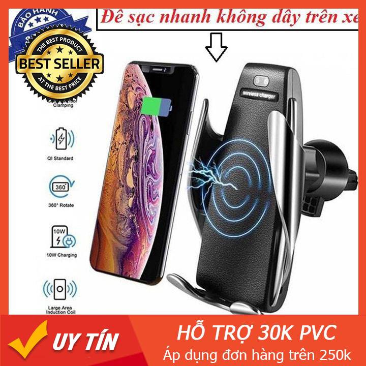 Đế Sạc Không Dây, Đế Sạc Nhanh Kiêm Giá Đỡ Điện Thoại Không Dây Cảm Ứng Trên Xe Ô TÔ Và Để Bàn