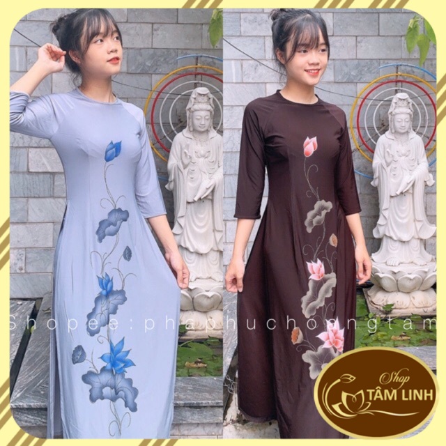 Đồ Lam Đi Chùa # Áo Dài Thun Sen Vẽ GIÁ RẺ VÔ ĐỊCH