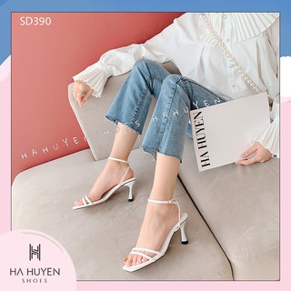 Giày Sandal nữ gót nhọn 7P Hà Huyền Shoes quai mảnh kéo hở gót -SD390