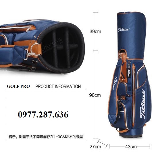 Túi gậy golf Titleist đựng 14-16 gậy vải bạt siêu nhẹ chống nước chống thấm shop GOLF PRO TM005