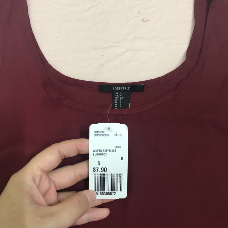 Áo Croptop F21 Voan Cát Đỏ Đô Cổ U Sát Nách - Size S