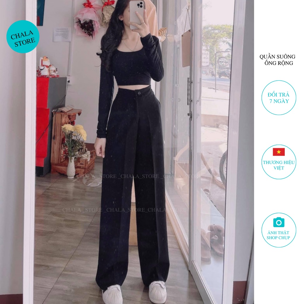 Quần Suông Nữ Lưng Cao Chala Khóa Trước,Quần Tây Ống Rộng Phong Cách Công Sở Đi Làm Học