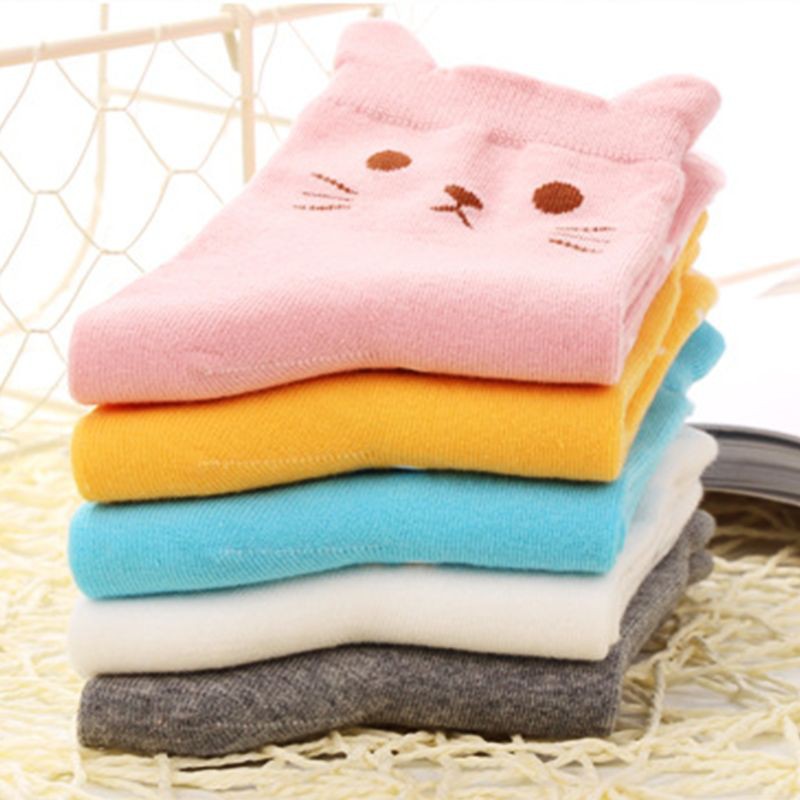 Vớ cotton ống dài thiết kế hình tai mèo 3D màu kẹo ngọt cho nữ