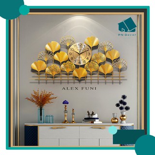 Đồng hồ treo tường, đồng hồ trang trí decor lá vàng mã a8 pn decor